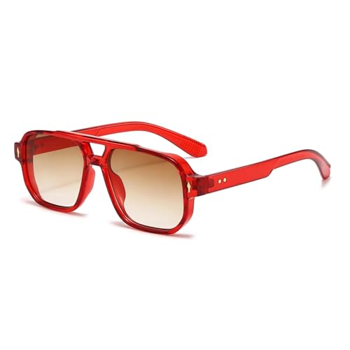 PPFVVTV Klassische Doppelsteg-Sonnenbrille für Damen und Herren, modisch, klare Ozeanlinse, trendige Nieten, weibliche Sonnenbrille, UV400 (rot) von PPFVVTV