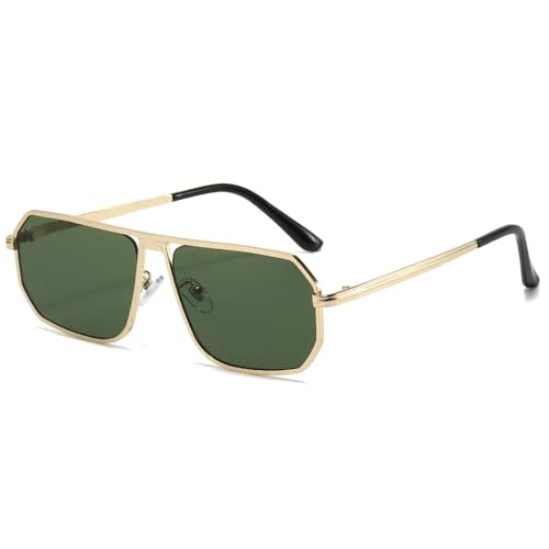 PPFVVTV Klassische Sonnenbrille mit großem Rahmen für Damen und Herren, luxuriös, Vintage, Metall, beliebt, Steampunk-Sonnenbrille, UV400 (Gold, Dunkelgrün) von PPFVVTV