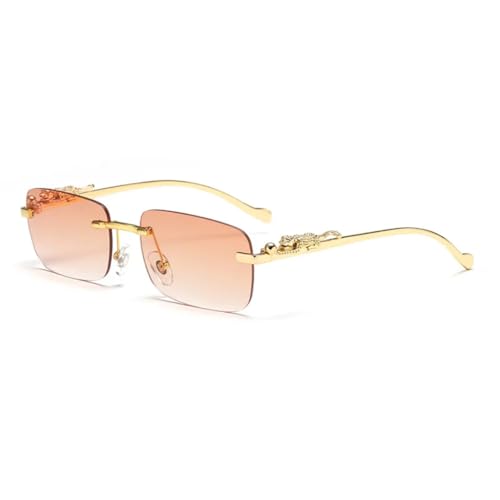 PPFVVTV Klassische randlose Sonnenbrille für Herren und Damen, modische Leoparden-Dekoration, stilvolle rahmenlose Sonnenbrille zum Autofahren und Reisen (braun) von PPFVVTV