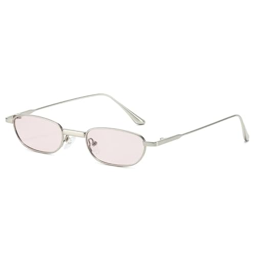 PPFVVTV Kleine rechteckige Damen-Sonnenbrille, modisch, klare Ozean-Gläser, UV400, trendiges Metall (Silber-Pink) von PPFVVTV