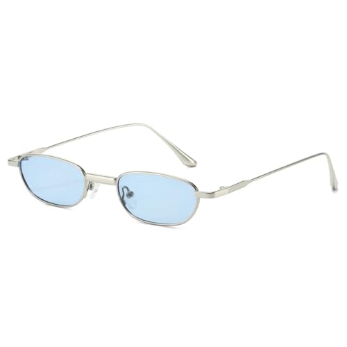 PPFVVTV Kleine rechteckige Damen-Sonnenbrille, modisch, klare Ozean-Gläser, UV400, trendiges Metall (Silberblau) von PPFVVTV