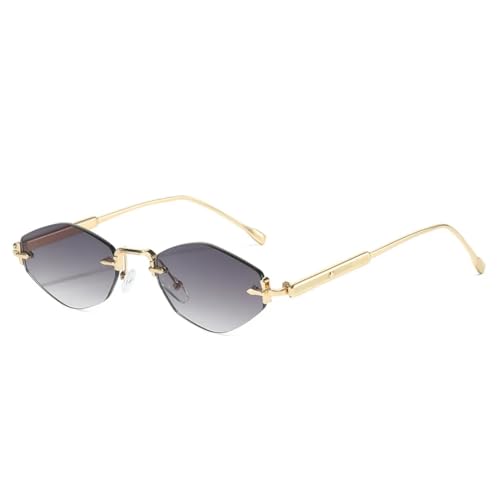 PPFVVTV Luxuriöse Sonnenbrille mit kleinem Rahmen und Farbverlauf, Diamanten, für Damen, luxuriöse, modische Sonnenbrille mit Metallrahmen für Herren, UV400 (goldenes Grau) von PPFVVTV