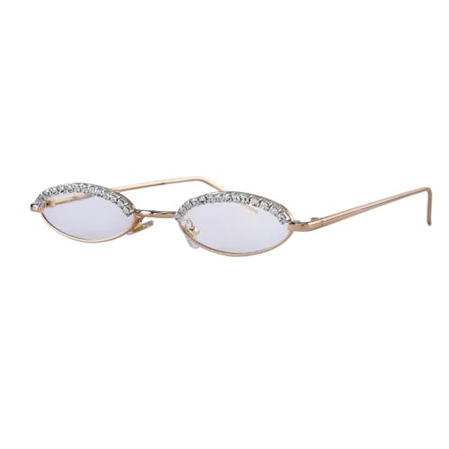 PPFVVTV Luxuriöse kleine Katzenaugen-Sonnenbrille für Damen, Kristall, Herren, Diamant, Glitzer, ovaler Rahmen aus Legierung (Gold) von PPFVVTV