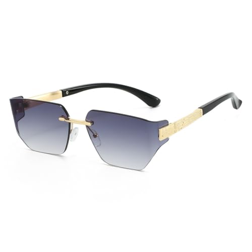 PPFVVTV Luxuriöse rahmenlose Sonnenbrille mit Farbverlauf für Damen, Retro-Metallrahmen, lässig, für ältere Männer, UV400 (goldenes Grau) von PPFVVTV