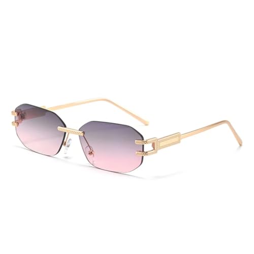 PPFVVTV Luxuriöse randlose Polygon-Sonnenbrille, trendige, modische kleine Sonnenbrille für Damen, rahmenloses UV400-Objektiv (C5, Grau-Pink) von PPFVVTV