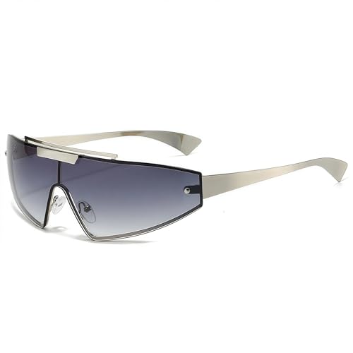 PPFVVTV Luxuriöse übergroße integrierte Sonnenbrille für Damen, Sport-Fahrradbrille, Augenschutz, Herren-Sonnenbrille, UV400 (Silbergrau) von PPFVVTV