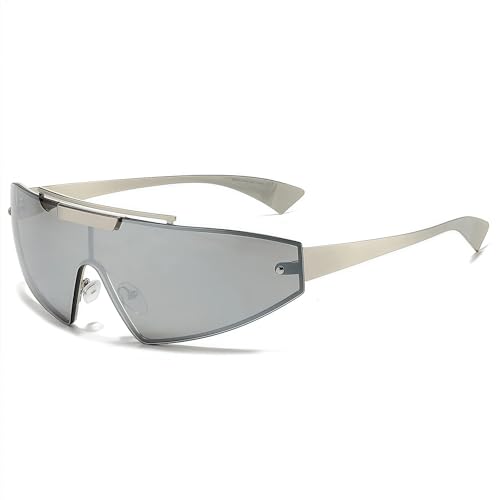 PPFVVTV Luxuriöse übergroße integrierte Sonnenbrille für Damen, Sport-Fahrradbrille, Augenschutz, Herren-Sonnenbrille, UV400 (silberfarben) von PPFVVTV