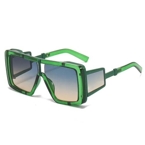 PPFVVTV Luxus Retro Leopard Gradient Einteilige Damen Sonnenbrille Rock Punk Style Herren Sonnenbrille UV400 (grün braun) von PPFVVTV