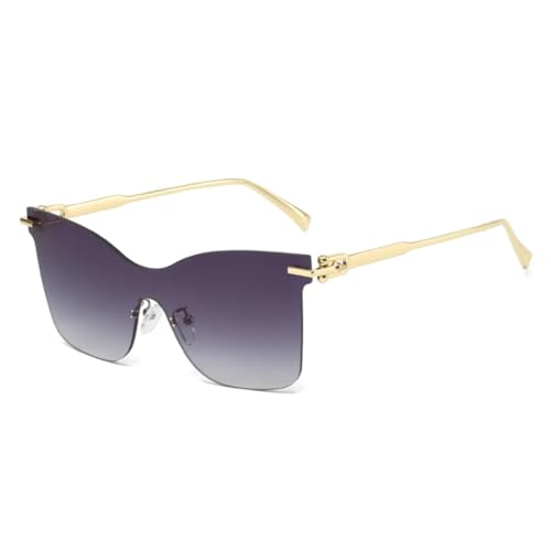 PPFVVTV Luxus Retro Rahmenlose Farbverlauf Cat Eye Damen Sonnenbrille Punk Einteilige Linse Herren Sonnenbrille UV400 (golden grau) von PPFVVTV