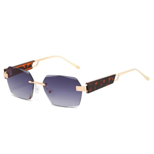 PPFVVTV Luxus-Sonnenbrille mit Farbverlauf, rahmenlos, Leopardenmuster, Freizeit-Sonnenbrille für Herren, UV400 (goldenes Grau) von PPFVVTV