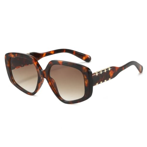 PPFVVTV Luxus-Sonnenbrille mit Schildpatt-Farbverlauf, oval, für Damen, Metallring, Herren-Sonnenbrille, UV400 (Leopardenbraun) von PPFVVTV