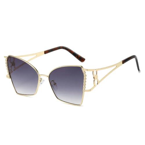 PPFVVTV Luxusmode Polygonale Damen-Sonnenbrille Hollow Street Casual Herren-Sonnenbrille UV400 (Goldgrau) von PPFVVTV