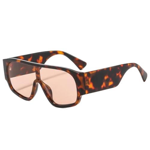 PPFVVTV Modische, einteilige, übergroße Sonnenbrille für Damen, UV400, Retro-Punk-Sonnenbrille für Herren mit weiten Beinen, rot-grün (Leoparden-Champagner) von PPFVVTV