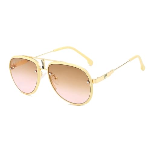 PPFVVTV Modische, trendige Luxus-Sonnenbrille mit Doppelsteg für Männer und Frauen, die im Freien fahren, UV400 (Gold, Braun, Pink) von PPFVVTV