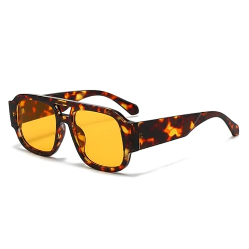 PPFVVTV Modische Damen-Sonnenbrille mit Doppelsteg, Bonbonfarben, Retro, breite Beine, Herren-Sonnenbrille, UV400 (Leoparden-Orange) von PPFVVTV