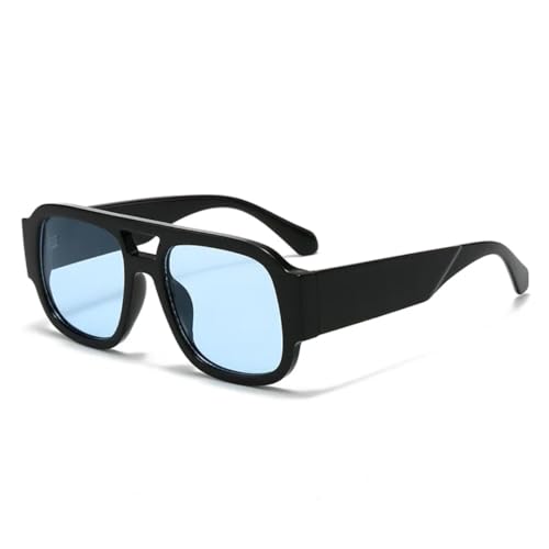 PPFVVTV Modische Damen-Sonnenbrille mit Doppelsteg, Bonbonfarben, Retro, breite Beine, Herren-Sonnenbrille, UV400 (Schwarz/Blau) von PPFVVTV