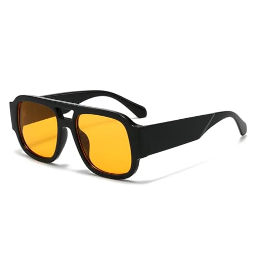 PPFVVTV Modische Damen-Sonnenbrille mit Doppelsteg, Bonbonfarben, Retro, breite Beine, Herren-Sonnenbrille, UV400 (Schwarz/Orange) von PPFVVTV