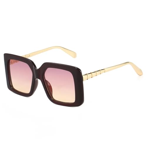 PPFVVTV Modische Sonnenbrille mit Farbverlauf für Damen, Metallbügel, trendige Sonnenbrille für Herren, UV400 (Deep Tea Pink) von PPFVVTV