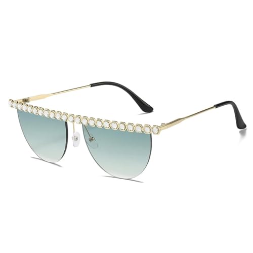 PPFVVTV Modische Sonnenbrille mit halbrundem Rahmen für Damen und Herren, Luxus-Straßenfotografie, UV400 (Gold, Farbverlauf, Grün) von PPFVVTV