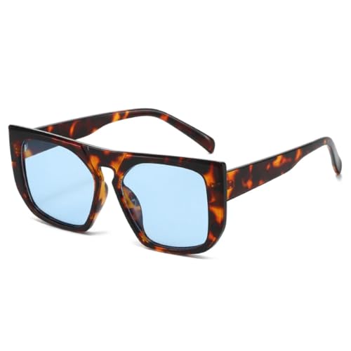 PPFVVTV Modische Sonnenbrillen für Damen, Retro, Gelb/Blau, UV400, für Herren, trendige Leoparden-Sonnenbrille (Leopardenblau) von PPFVVTV