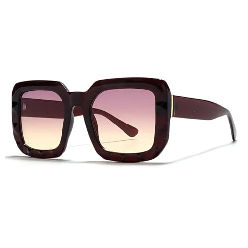 PPFVVTV Modische Vintage-Sonnenbrille im Übergrößenformat für Damen und Herren, trendig, luxuriös, zweifarbig, UV400 (Weinrot-Rosa-Gelb) von PPFVVTV