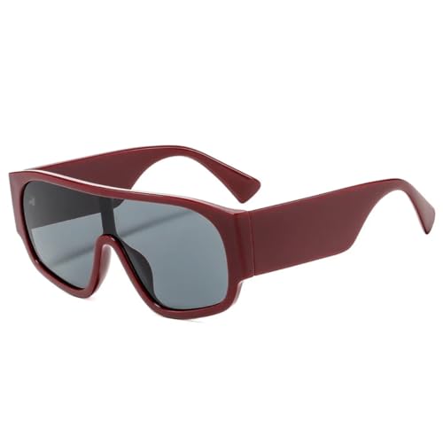 PPFVVTV Modische einteilige übergroße Damen-Sonnenbrille, UV400, Retro-Punk-Sonnenbrille für Männer mit breiten Beinen, rot-grün (dunkelrot-grau) von PPFVVTV