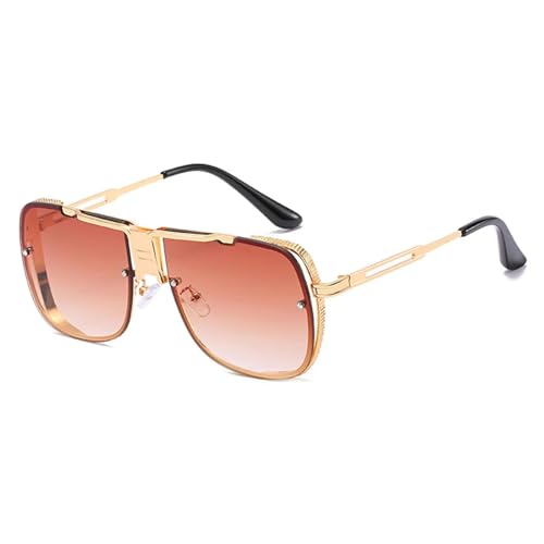 PPFVVTV Modische klassische Sonnenbrille für Damen und Herren, Vintage, Luxus, Metall, für den Außenbereich, Autofahren, UV400 (Gold Gradient Tea) von PPFVVTV