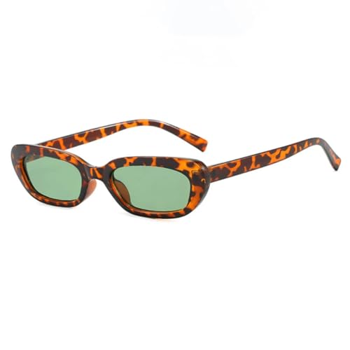 PPFVVTV Modische kleine Katzenaugen-Sonnenbrille für Damen, UV400, Retro, blaugrün, rechteckige Sonnenbrille für Herren (Leopardengrün) von PPFVVTV