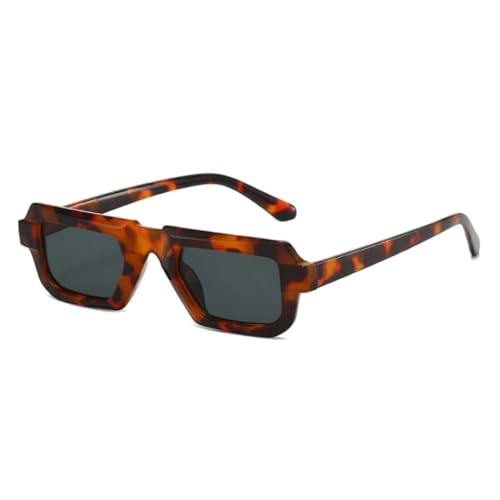 PPFVVTV Modische kleine rechteckige Sonnenbrille für Damen, UV400, Retro, silberfarbener Spiegel, für Herren, trendig, für draußen (Leopardengrau) von PPFVVTV