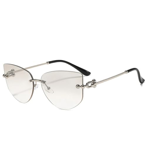 PPFVVTV Modische randlose Cat Eye-Sonnenbrille mit polygonaler Form für Damen und Herren, luxuriöse Sonnenbrille für Outdoor-Reisen, UV400 (Silber) von PPFVVTV