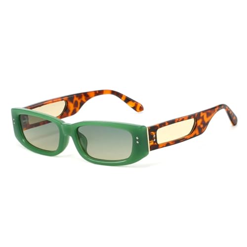 PPFVVTV Modische rechteckige Sonnenbrille für Damen, UV400, Retro-Nieten, Farbverlauf, Herren-Sonnenbrille (Grün, Grüntee) von PPFVVTV