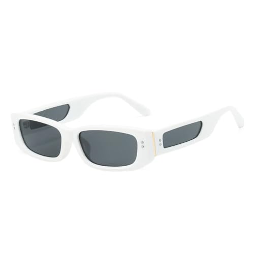 PPFVVTV Modische rechteckige Sonnenbrille für Damen, UV400, Retro-Nieten, Farbverlauf, Herren-Sonnenbrille (weiß-grau) von PPFVVTV
