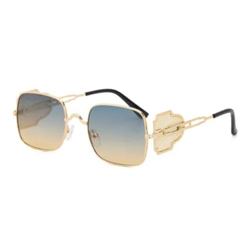 PPFVVTV Modische rechteckige Steampunk-Sonnenbrille für Herren, einzigartige seitliche Retro-Metallbrille (C8-Grau-Orange) von PPFVVTV