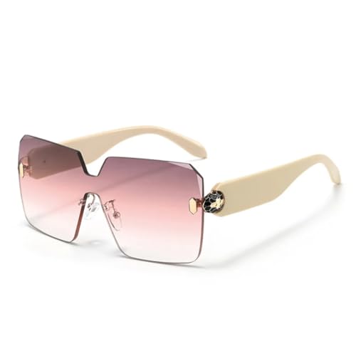 PPFVVTV Modische übergroße randlose Sonnenbrille für Damen, luxuriöse Sonnenbrille mit Farbverlaufsgläsern, Grün/Pink (C5pink) von PPFVVTV