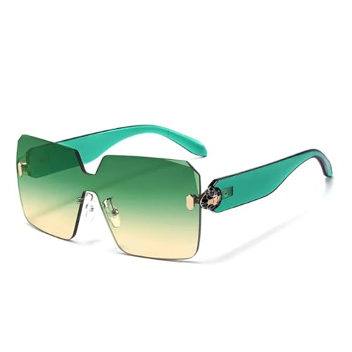 PPFVVTV Modische übergroße randlose Sonnenbrille für Damen, luxuriöse Sonnenbrille mit Farbverlaufsgläsern, Grün/Pink (C7Grün-Gelb) von PPFVVTV