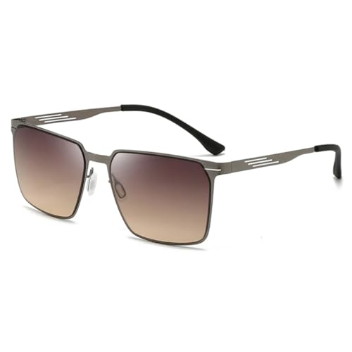 PPFVVTV Rahmen Herren Metall Sonnenbrille Mode Fahren UV-Schutz HD Sonnenbrille (Grau Braun) von PPFVVTV