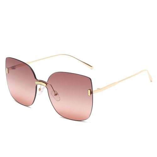 PPFVVTV Randlose Cat-Eye-Sonnenbrille für Damen, übergroß, luxuriös, modisch, für Herren, wilde Brillen, rahmenlose Sonnenbrillen (C1 Weinrot) von PPFVVTV
