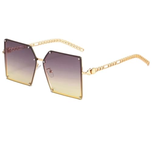 PPFVVTV Randlose Damen-Sonnenbrille, stilvoll, Vintage, übergroß, Farbverlauf, trendig (Gold-Grau-Grün) von PPFVVTV