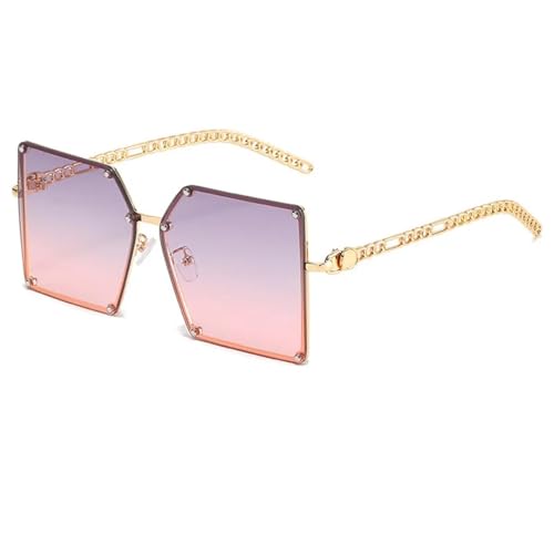 PPFVVTV Randlose Damen-Sonnenbrille, stilvoll, Vintage, übergroß, Farbverlauf, trendig (Gold-Grau-Rosa) von PPFVVTV