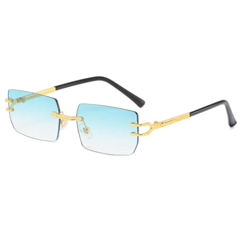 PPFVVTV Randlose rechteckige Sonnenbrille, luxuriös, modisch, Unisex, Metallrahmen, für Herren, Braun, kleiner Farbverlauf (c5green) von PPFVVTV