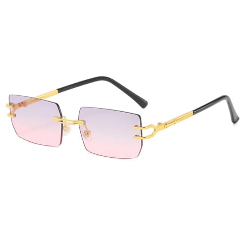 PPFVVTV Randlose rechteckige Sonnenbrille, luxuriös, modisch, Unisex, Metallrahmen, für Herren, Braun, kleiner Farbverlauf (c6graupink) von PPFVVTV