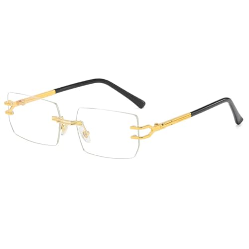 PPFVVTV Randlose rechteckige Sonnenbrille, luxuriös, modisch, Unisex, Metallrahmen, für Herren, Braun, kleiner Farbverlauf (c7goldclear) von PPFVVTV