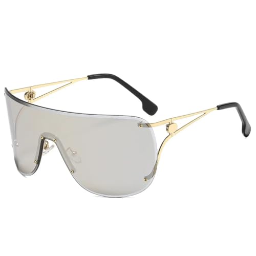 PPFVVTV Rechteckige rahmenlose Vintage-Sonnenbrille für Männer und Frauen, modisch, Retro, luxuriös, UV400-Schutz (Gold-Silberspiegel) von PPFVVTV