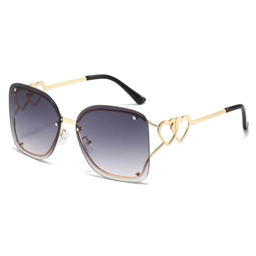 PPFVVTV Retro Gradient Rahmenlose Damen Sonnenbrille Metall Freizeit Herren Sonnenbrille UV400 (golden grau) von PPFVVTV