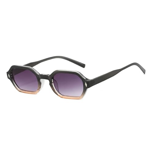 PPFVVTV Retro Kleine Polygon Rechteck Sonnenbrille Damen Shades UV400 Mode Klare Verlaufsgläser Herren Retro Nieten Rahmen (Grau Orange Grau) von PPFVVTV