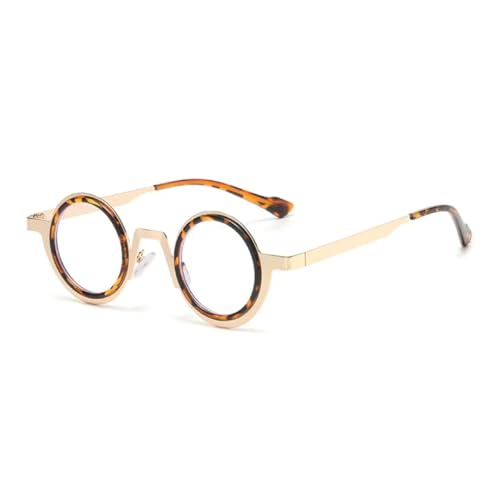 PPFVVTV Retro Kleine Runde Punk Metall Sonnenbrille Damen Shades UV400 Mode Klare Linse Herren Doppelfarbiger Rahmen (Golden Leopard Clear) von PPFVVTV