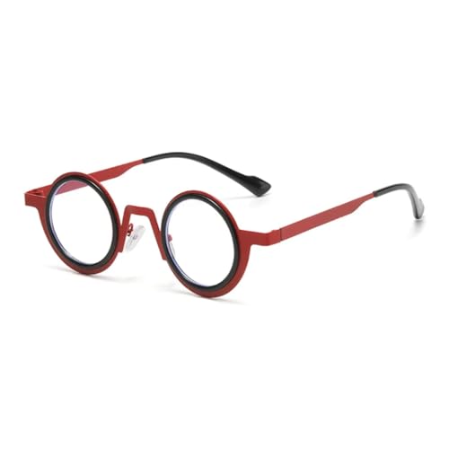 PPFVVTV Retro Kleine Runde Punk Metall Sonnenbrille Damen Shades UV400 Mode Klare Linse Herren Rahmen (Rot Schwarz Klar) von PPFVVTV
