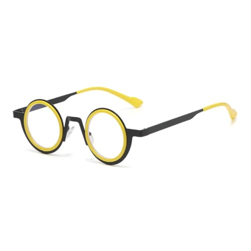 PPFVVTV Retro Kleine Runde Punk Metall Sonnenbrille Damen Shades UV400 Mode Klare Linse Herren Rahmen (Schwarz Gelb Klar) von PPFVVTV