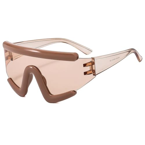 PPFVVTV Retro Luxus Integrierter großer Rahmen Damen Sonnenbrille Mode Freizeit Outdoor Sport Radfahren Herren Brille UV400 (Khaki Champagner) von PPFVVTV