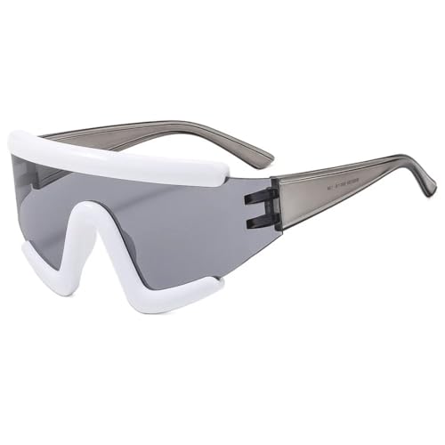 PPFVVTV Retro Luxus Integrierter großer Rahmen Damen Sonnenbrille Mode Freizeit Outdoor Sport Radfahren Herren Brille UV400 (weiß hellgrau) von PPFVVTV